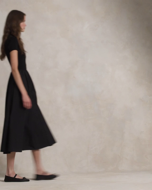 Sweater-Bodice Short-Sleeve Dress