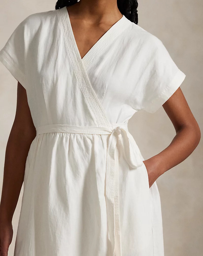 Hemp Short-Sleeve Wrap Dress