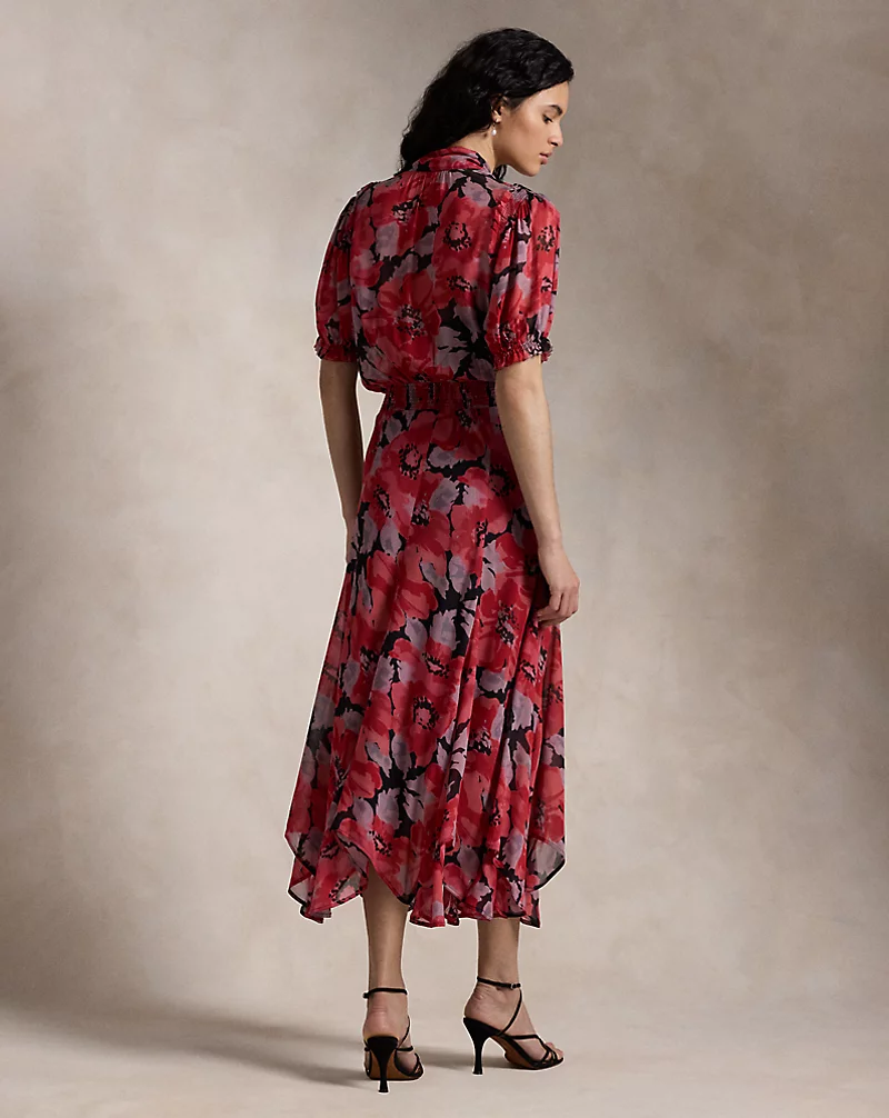 Floral Georgette Tie-Neck Dress