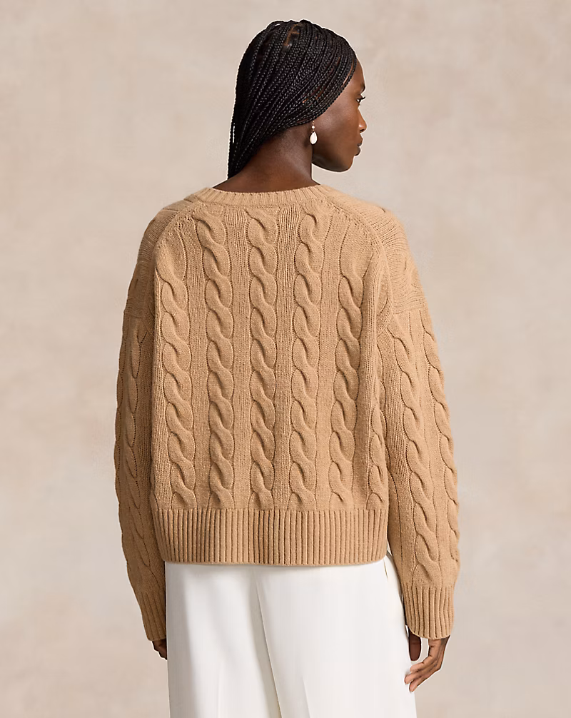 Ralph Lauren Cable-Knit Wool-Cashmere V-Neck Sweater