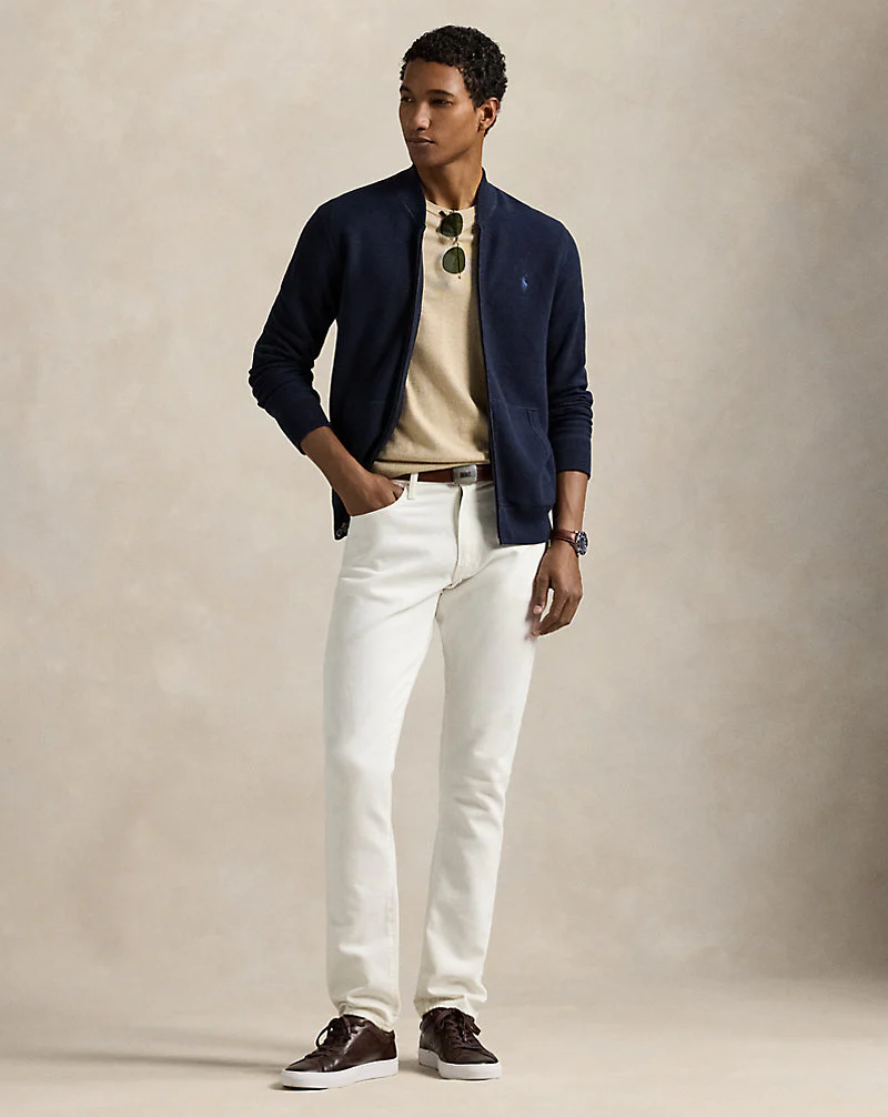 Mesh-Knit Cotton Full-Zip Jumper