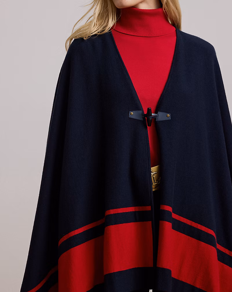 Intarsia-Knit Two-Tone Poncho