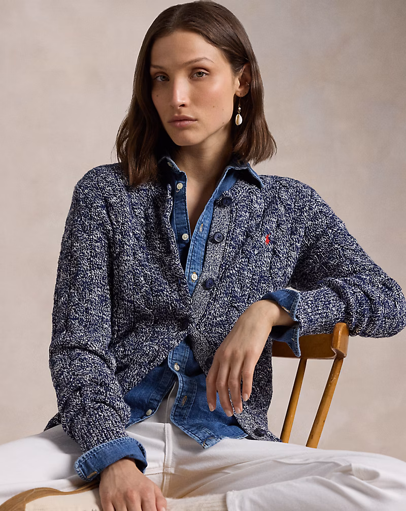 Ralph Lauren Cable-Knit Ragg Cotton Cardigan