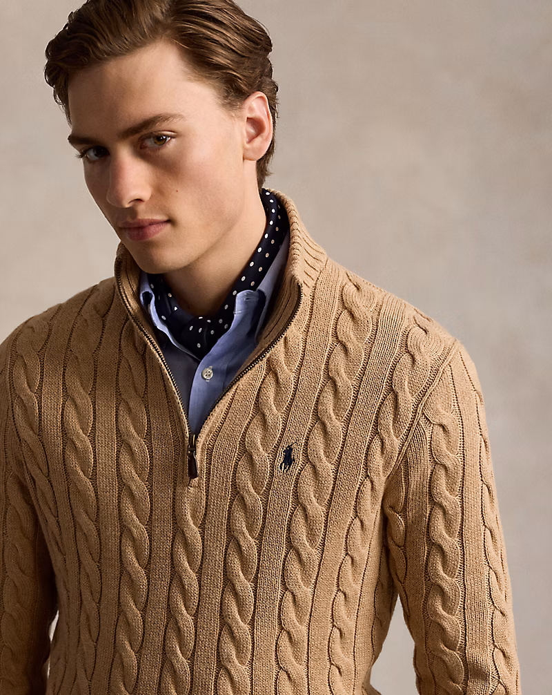 Cable-Knit Cotton Quarter-Zip Sweater