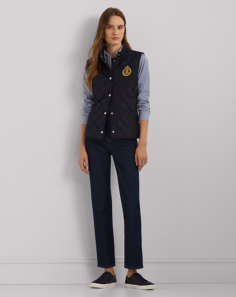 Crest-Patch Quilted Mockneck Vest