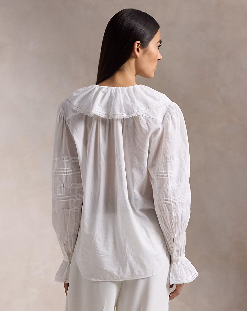 Ruffle-Trim Cotton Voile Blouse
