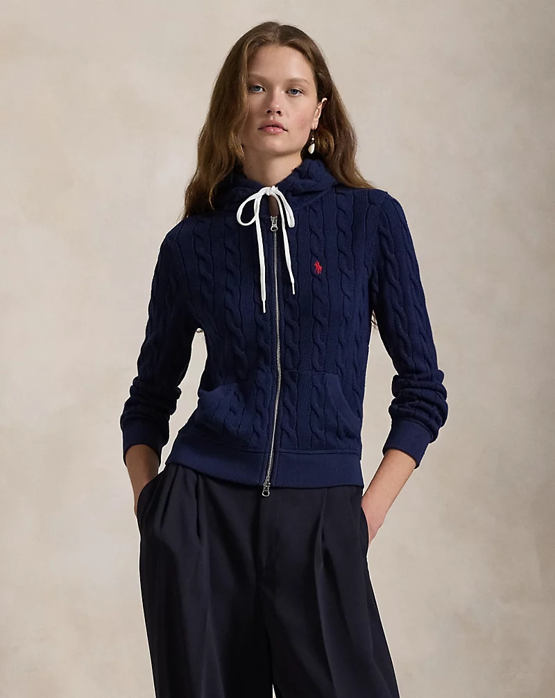 Cable-Knit Cotton Full-Zip Hoodie