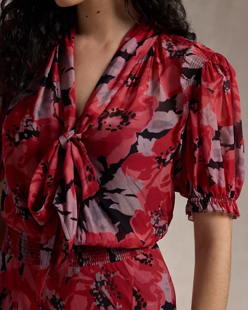 Floral Georgette Tie-Neck Dress