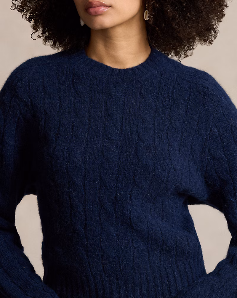 Ralph Lauren Cable-Knit Wool-Blend Crewneck Sweater