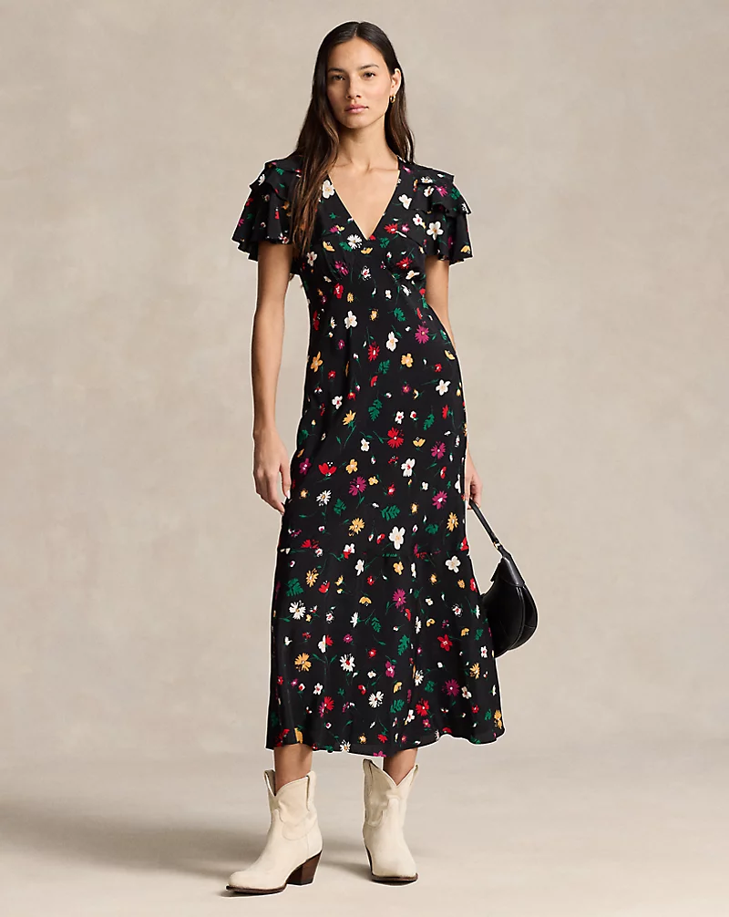 Floral Silk Crepe Dress