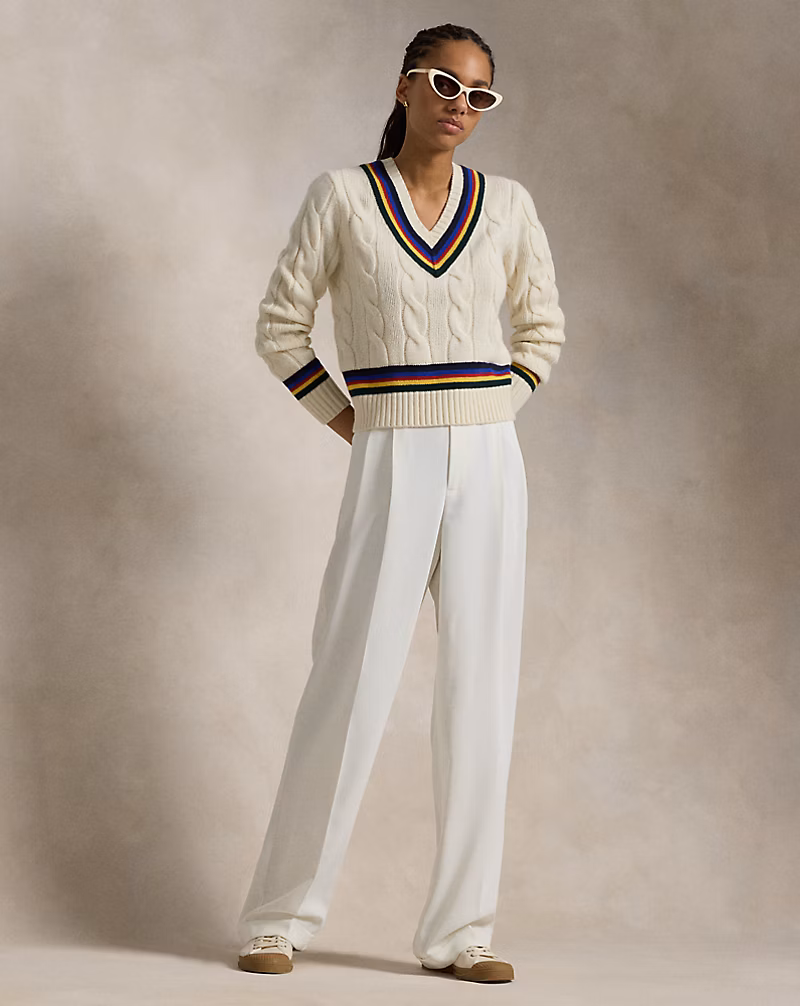 Ralph Lauren Cable-Knit Wool-Cashmere Cricket Sweater