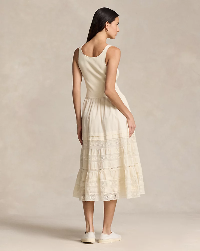 Lace-Trim Sleeveless Henley Dress