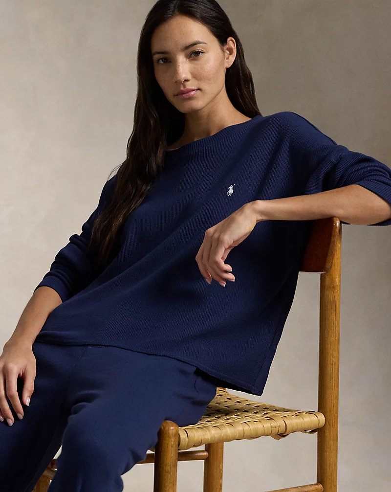 Waffle-Knit Long-Sleeve Pajama Set