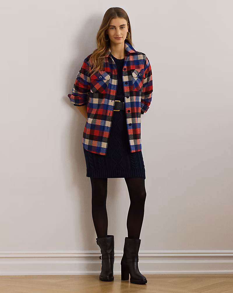Buffalo Check Belted Twill Shirt Jacket
