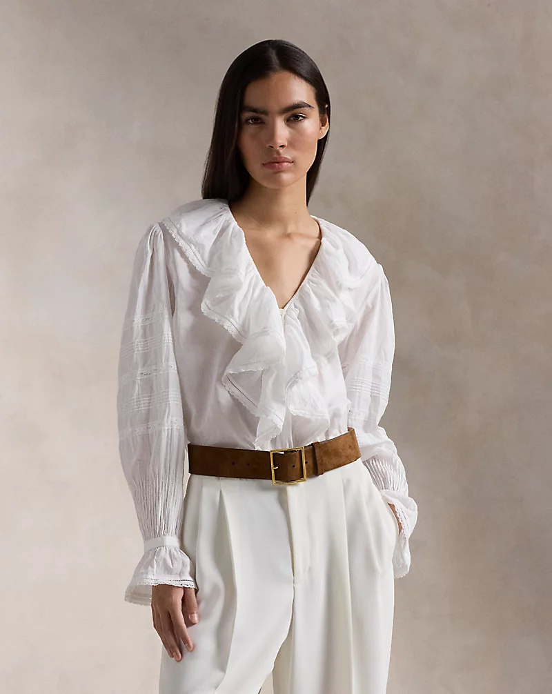 Ruffle-Trim Cotton Voile Blouse