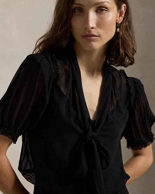 Georgette Tie-Neck Dress