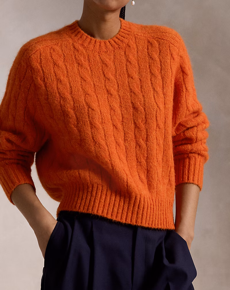 Ralph Lauren Cable-Knit Wool-Blend Crewneck Sweater