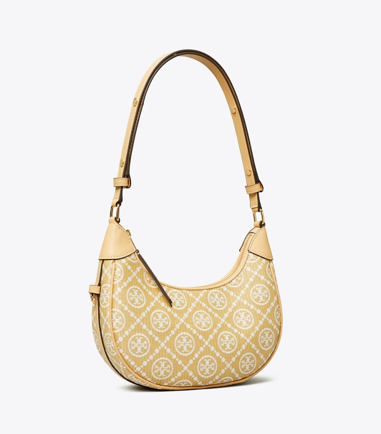 T MONOGRAM RAFFIA CRESCENT BAG