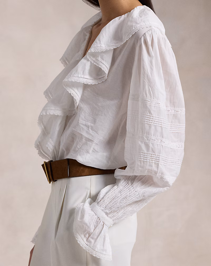 Ruffle-Trim Cotton Voile Blouse