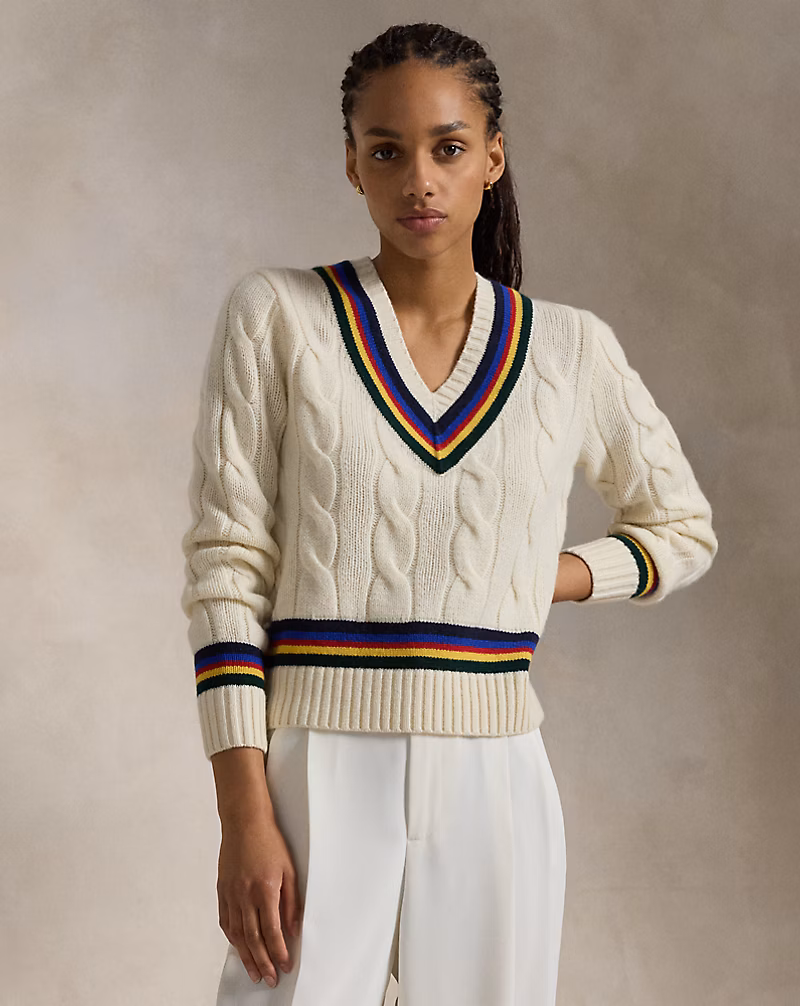 Ralph Lauren Cable-Knit Wool-Cashmere Cricket Sweater