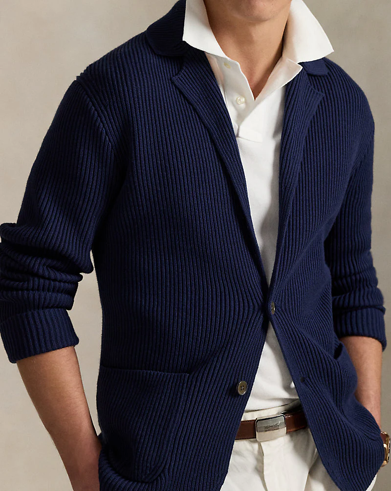 Mesh-Knit Cotton-Blend Blazer Cardigan