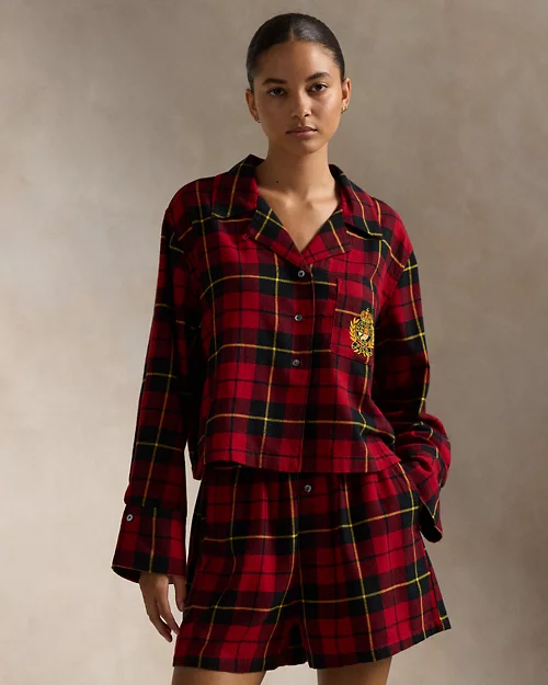 Crop Top & Boxer Plaid Flannel PJ Set