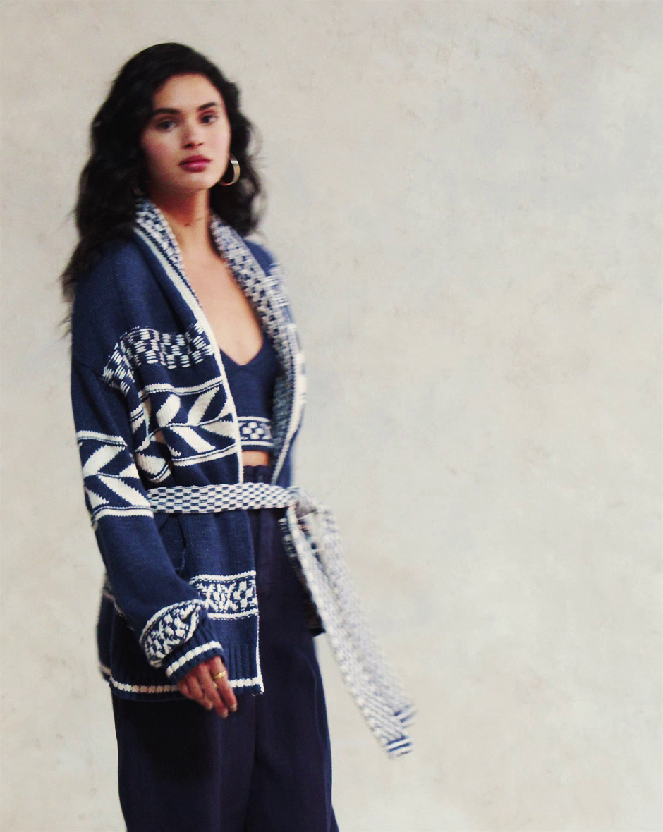 Geo-Stripe Cotton-Linen Cardigan