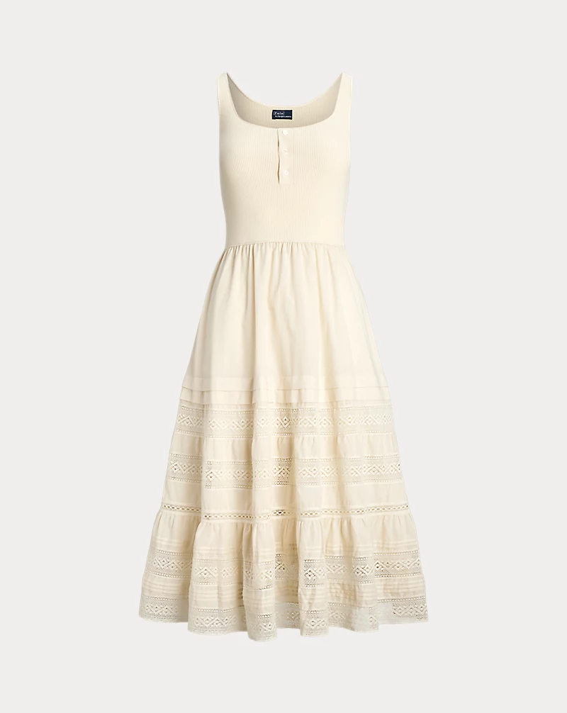 Lace-Trim Sleeveless Henley Dress