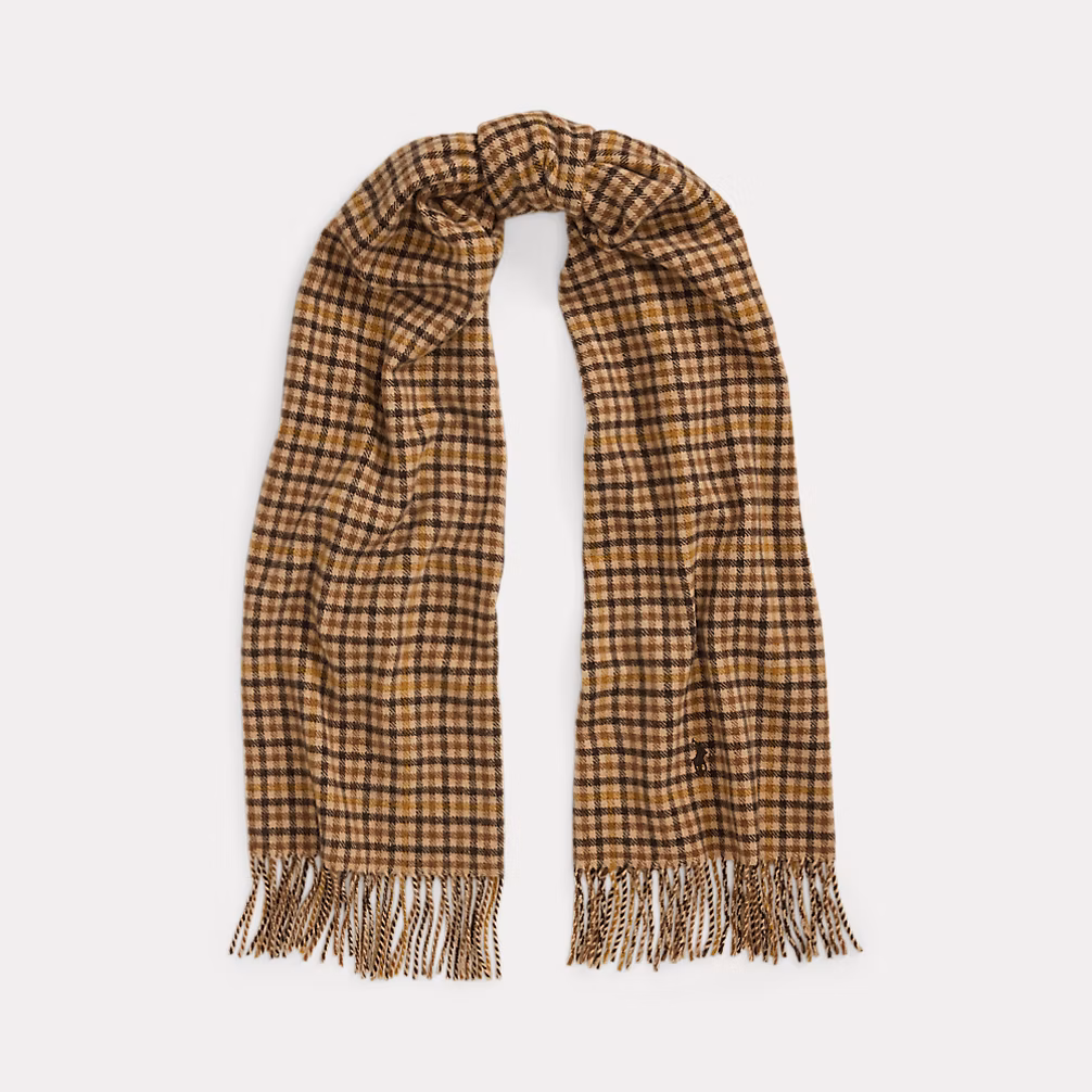 Fringe Plaid Wool-Cashmere Scarf