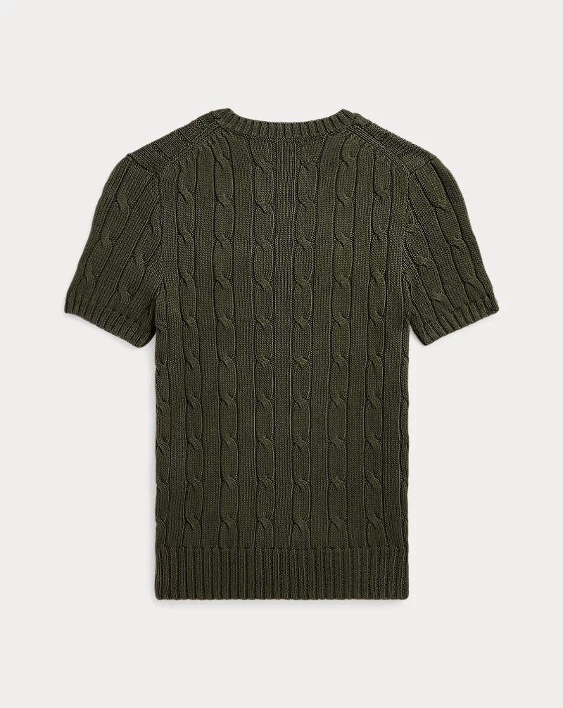 Cable-Knit Cotton Short-Sleeve Sweater