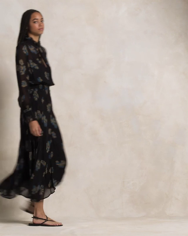 Floral Ruffle-Trim Georgette Dress