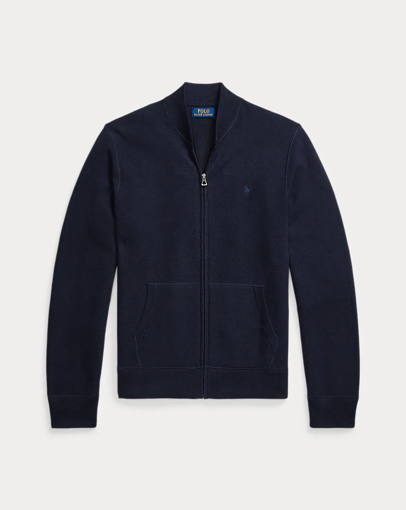 Mesh-Knit Cotton Full-Zip Jumper