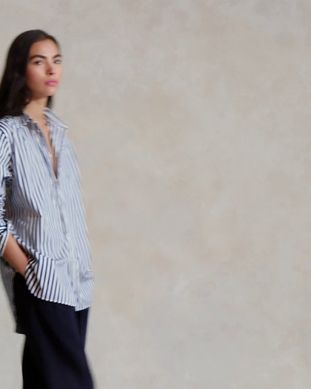 Oversize Fit Striped Cotton Shirt