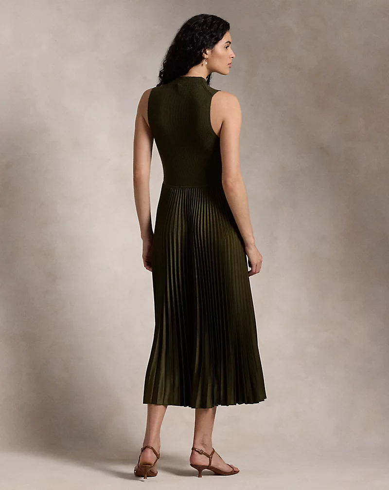 Pleated Sleeveless Mockneck Dress
