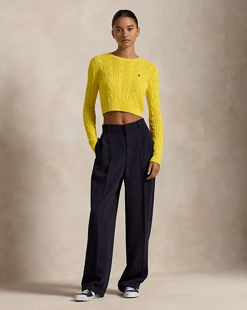 Cable-Knit Cotton Cropped Sweater