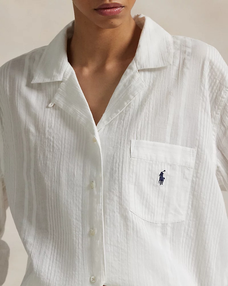 Striped Poplin Shirt & Pant PJ Set