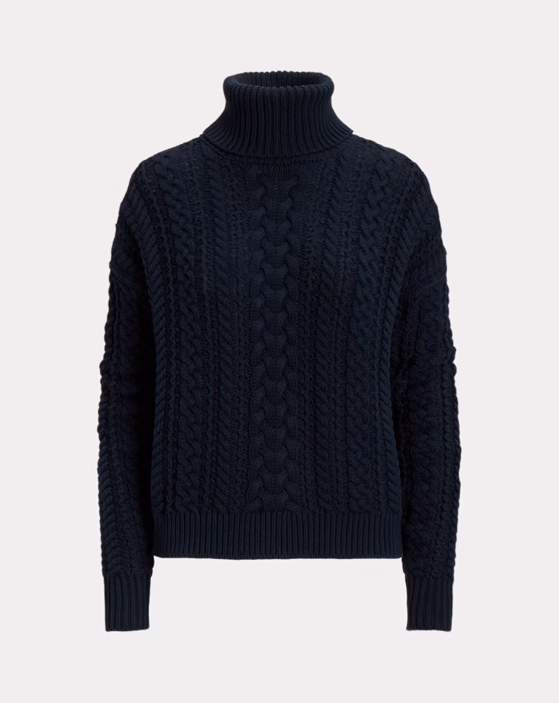 Cable-Knit Cotton-Blend Turtleneck