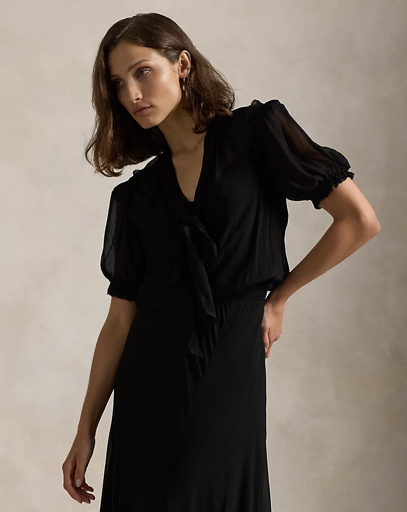 Georgette Tie-Neck Dress