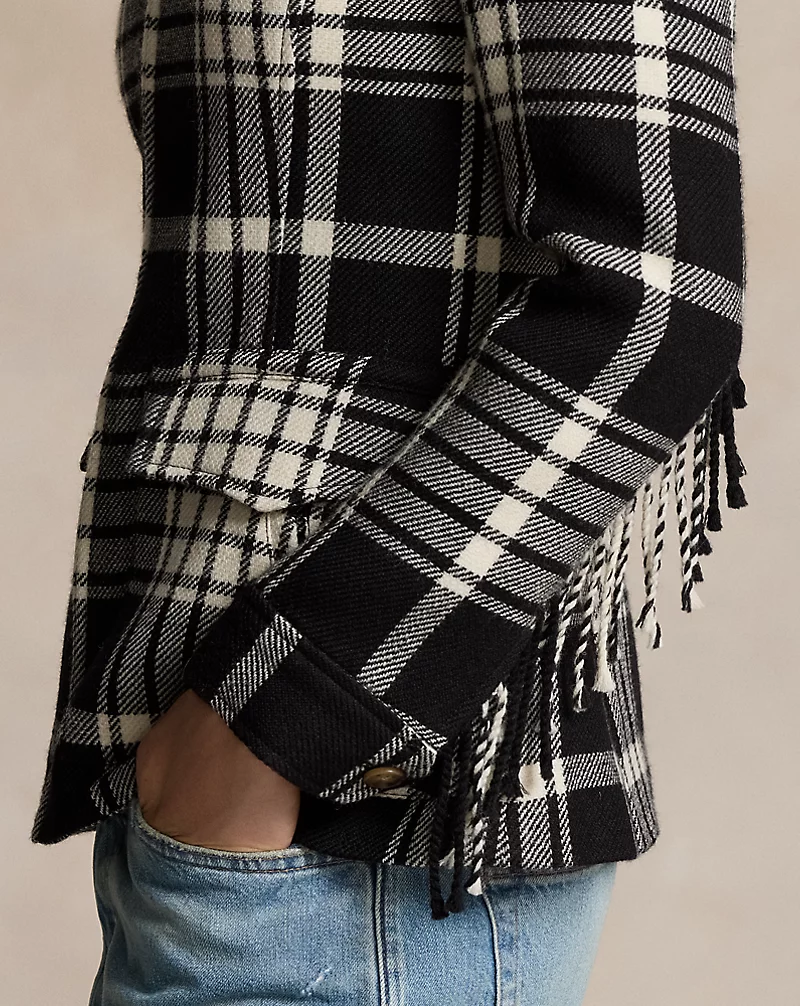 Plaid Fringe-Trim Wool Jacket