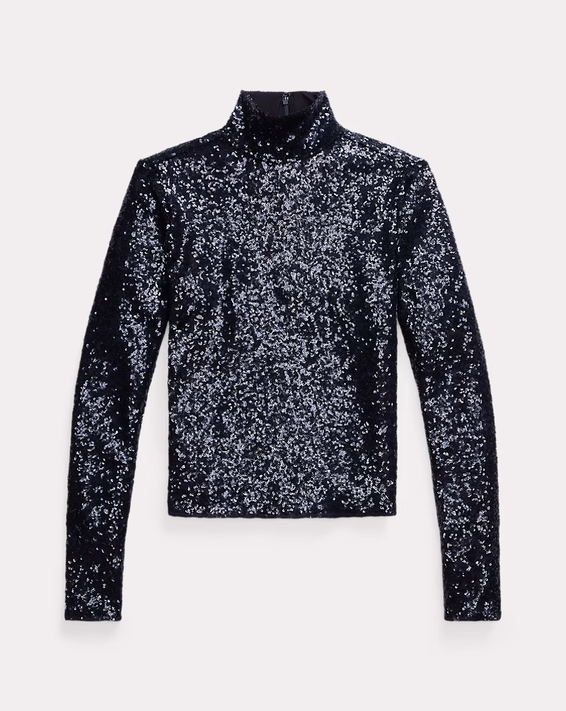 Sequined Mesh Turtleneck