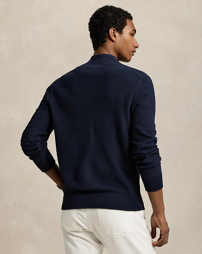 Mesh-Knit Cotton Full-Zip Jumper