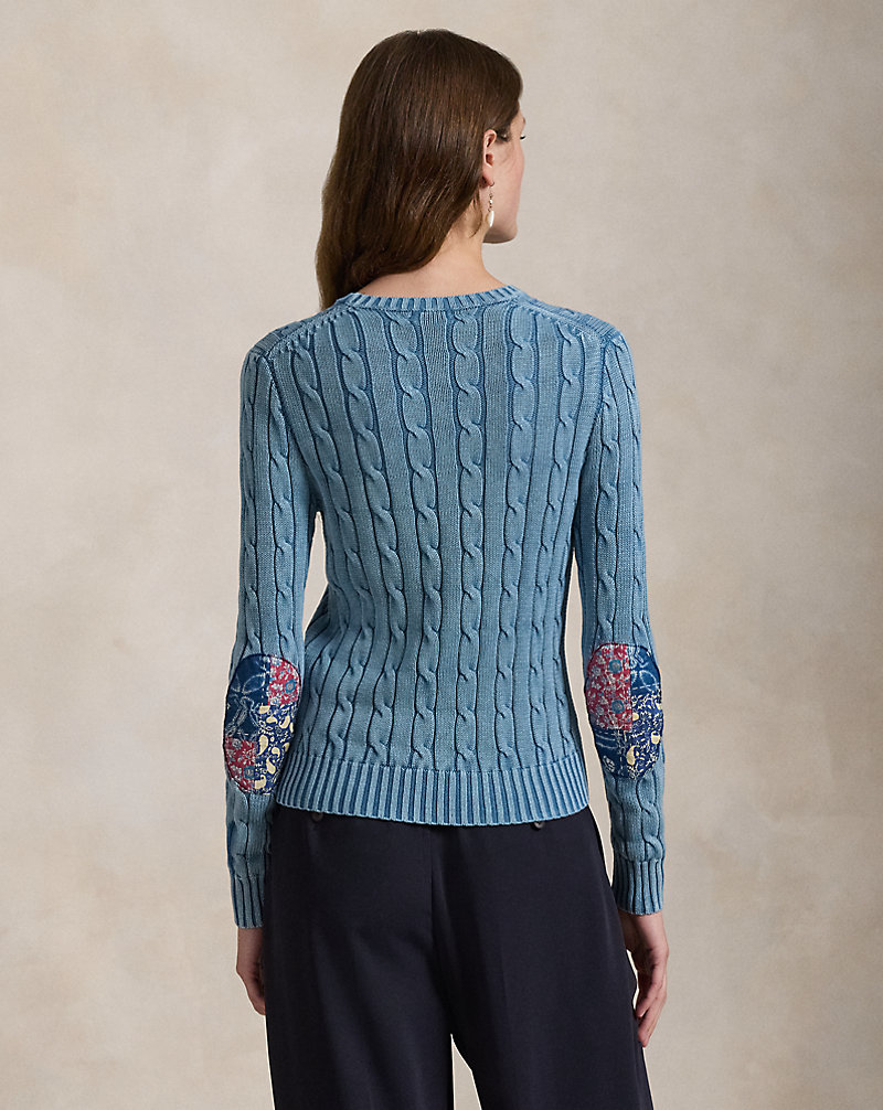Elbow-Patch Cable-Knit Cotton Sweater