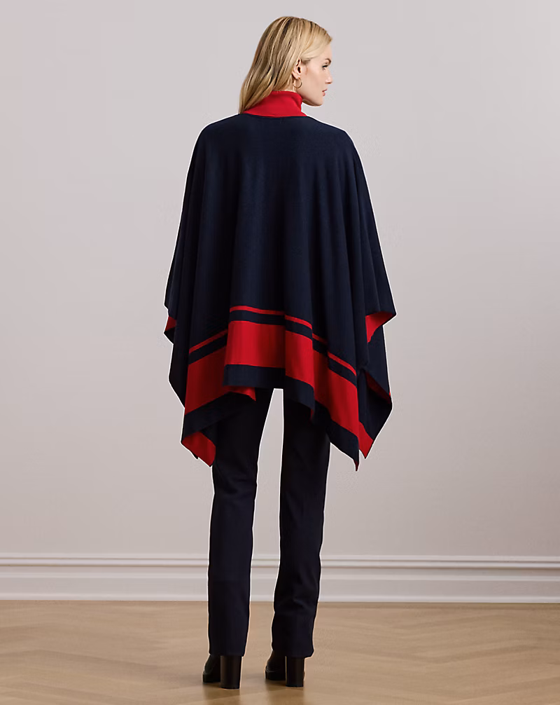Intarsia-Knit Two-Tone Poncho