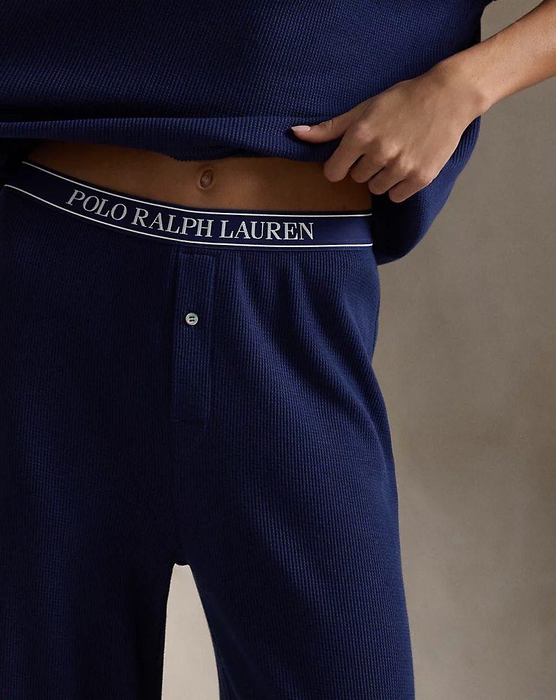 Waffle-Knit Long-Sleeve Pajama Set