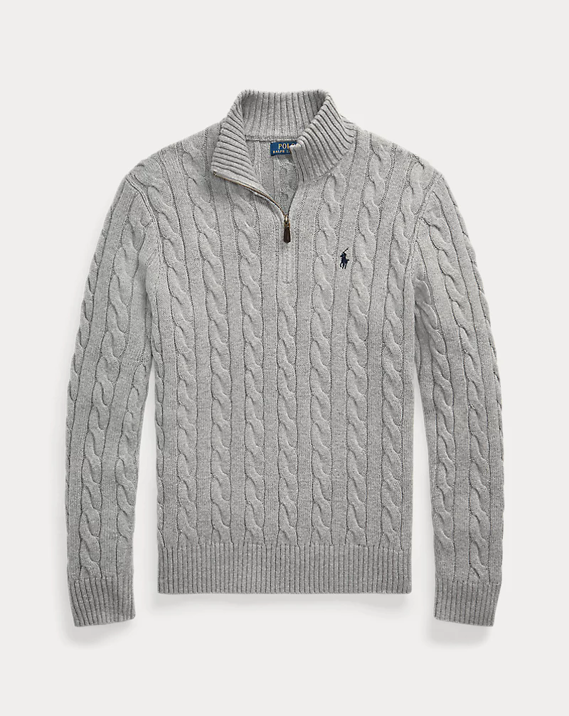 Cable-Knit Cotton Quarter-Zip Sweater