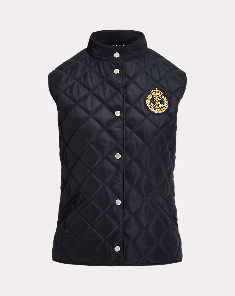 Crest-Patch Quilted Mockneck Vest