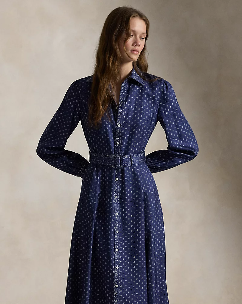 Mixed-Print Mulberry Silk Shirtdress
