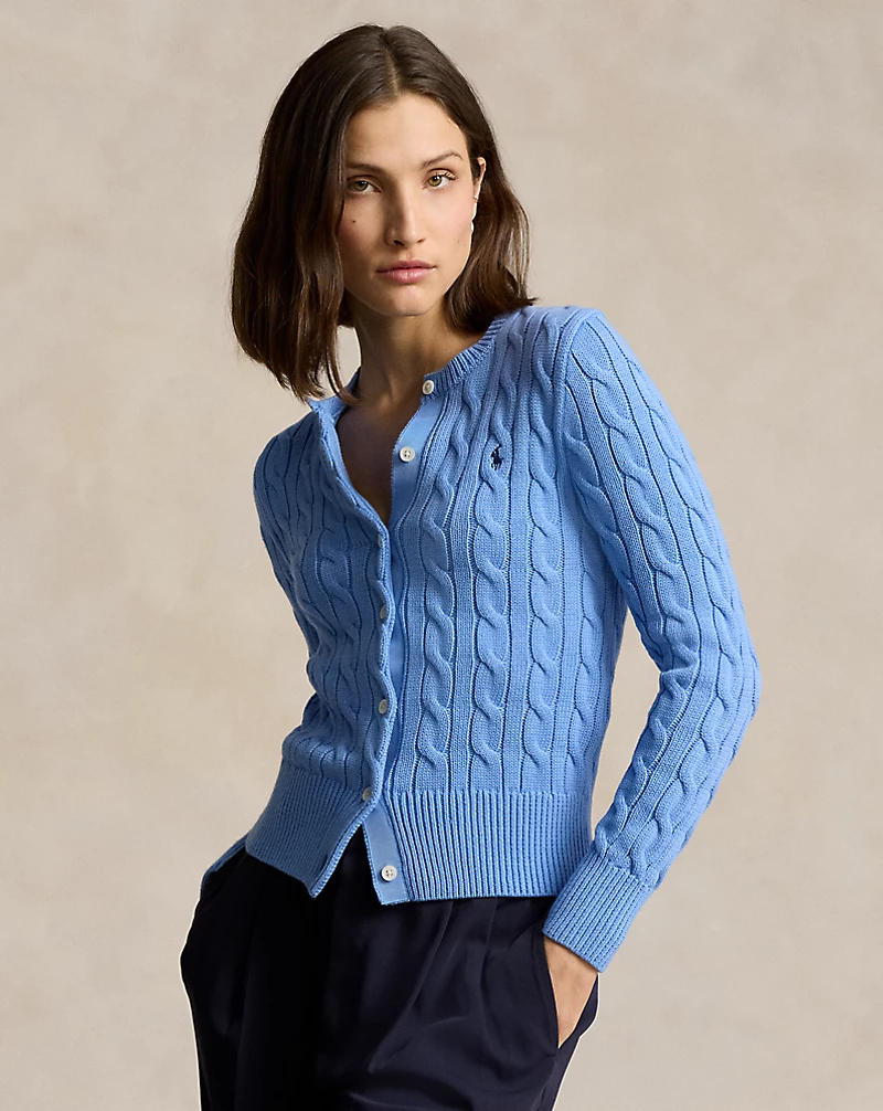 Cable-Knit Cotton Crewneck Cardigan