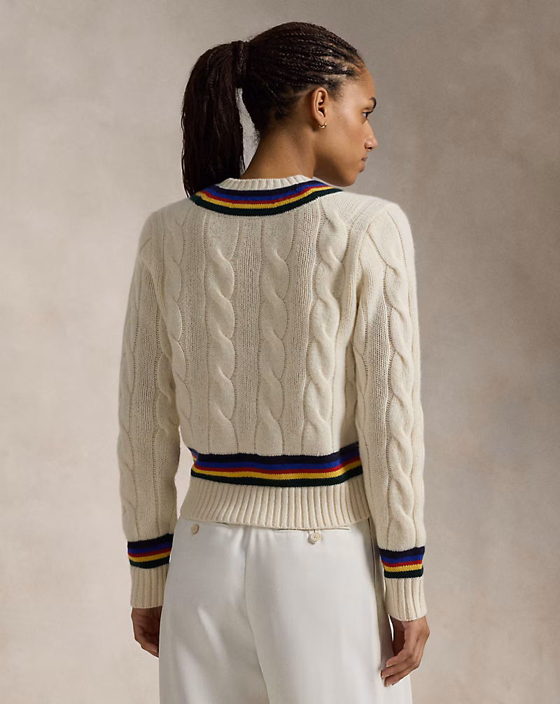 Ralph Lauren Cable-Knit Wool-Cashmere Cricket Sweater