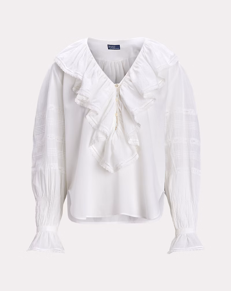 Ruffle-Trim Cotton Voile Blouse
